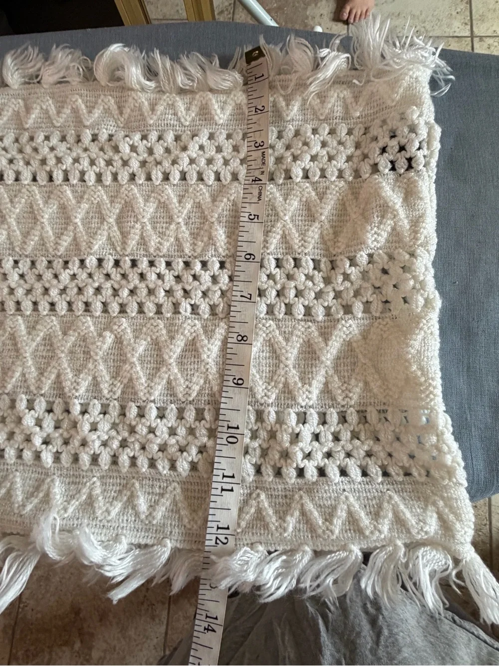 Dillard’s Cream Off-White Crochet Knit Infinity Scarf with Fringe Boho